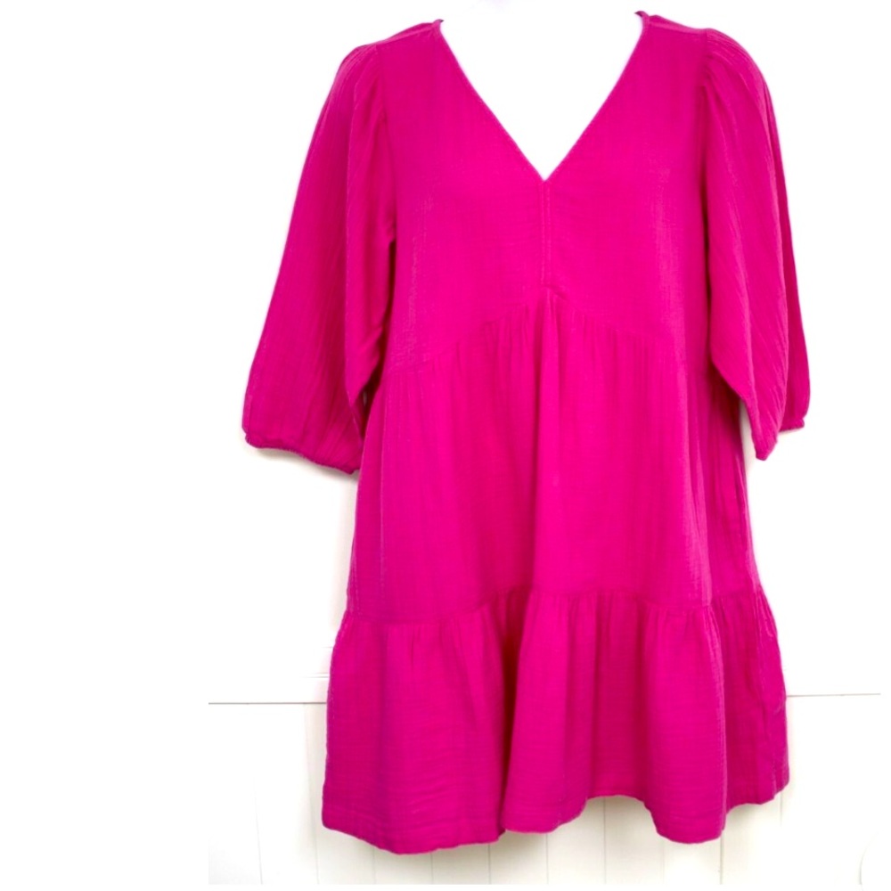GAP Medium Bright Claret Three Quarter Sleeve cotton gauze Mini Dress EUC